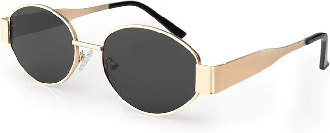 FIMOSON Retro Oval Sunglasses for Women Men, Trendy Designer Metal Style UV400 Protection Sun Glasses