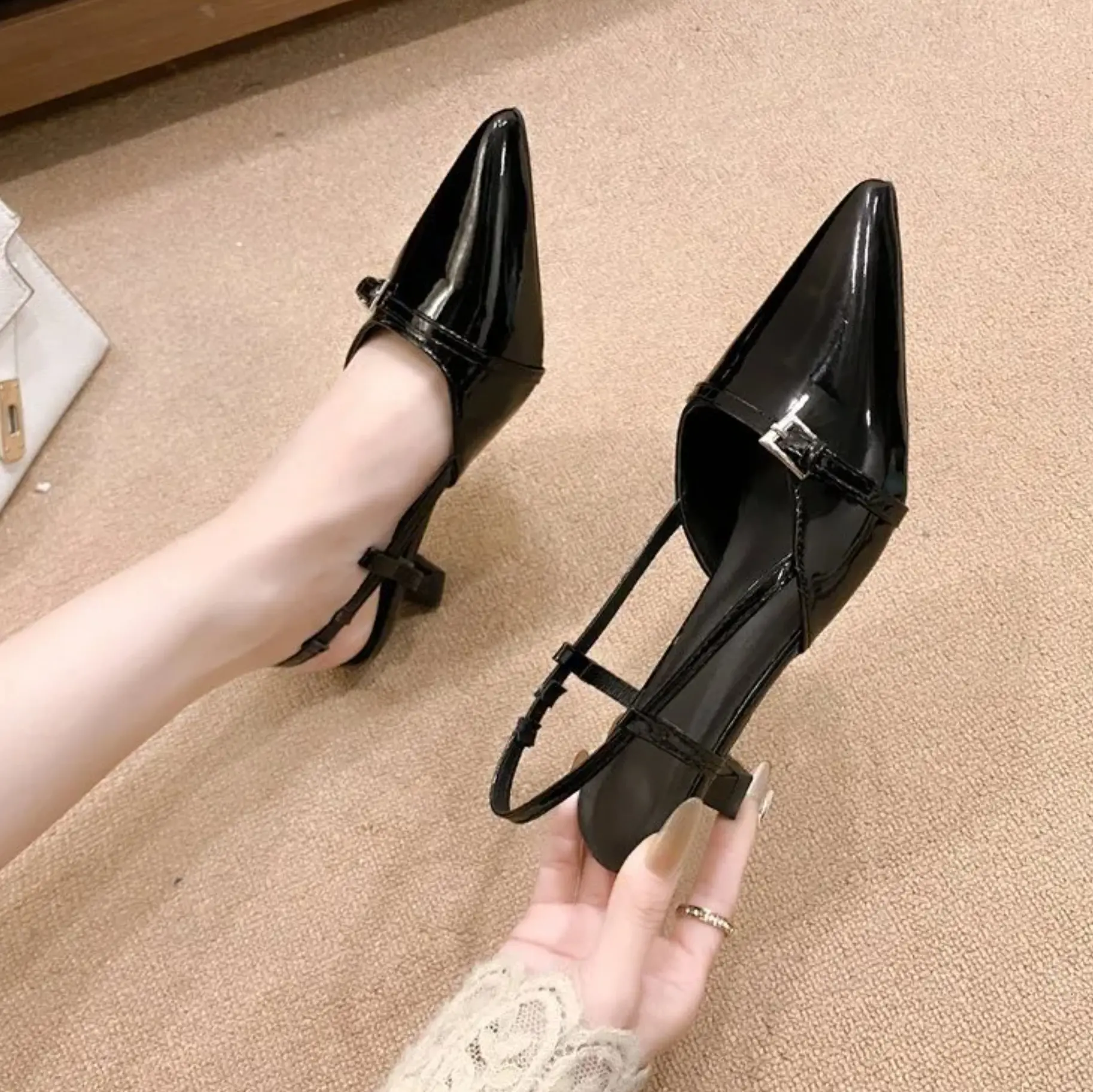 Gordong - Pointed Slingback Kitten Heel Sandals (SIZE 38, approx. US SIZE 8)