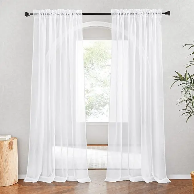 White Sheer Curtains 80 inches Long 2 Panels Set, Rod Pocket Airy & Breathable Soft Voile Sheer Window Curtain Drapes with Light Filtering for Living Room/Bedroom, W40 x L80