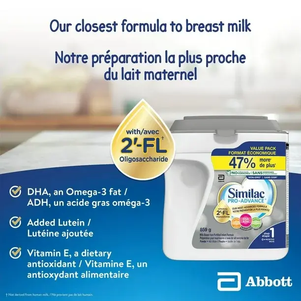 Similac Pro-Advance Step 1, Baby Formula, Our Closest Formula to Breast Milk with 2’-FL, Easy To Digest, 0+ Months, Powder, 859 g, Powder, 859 g