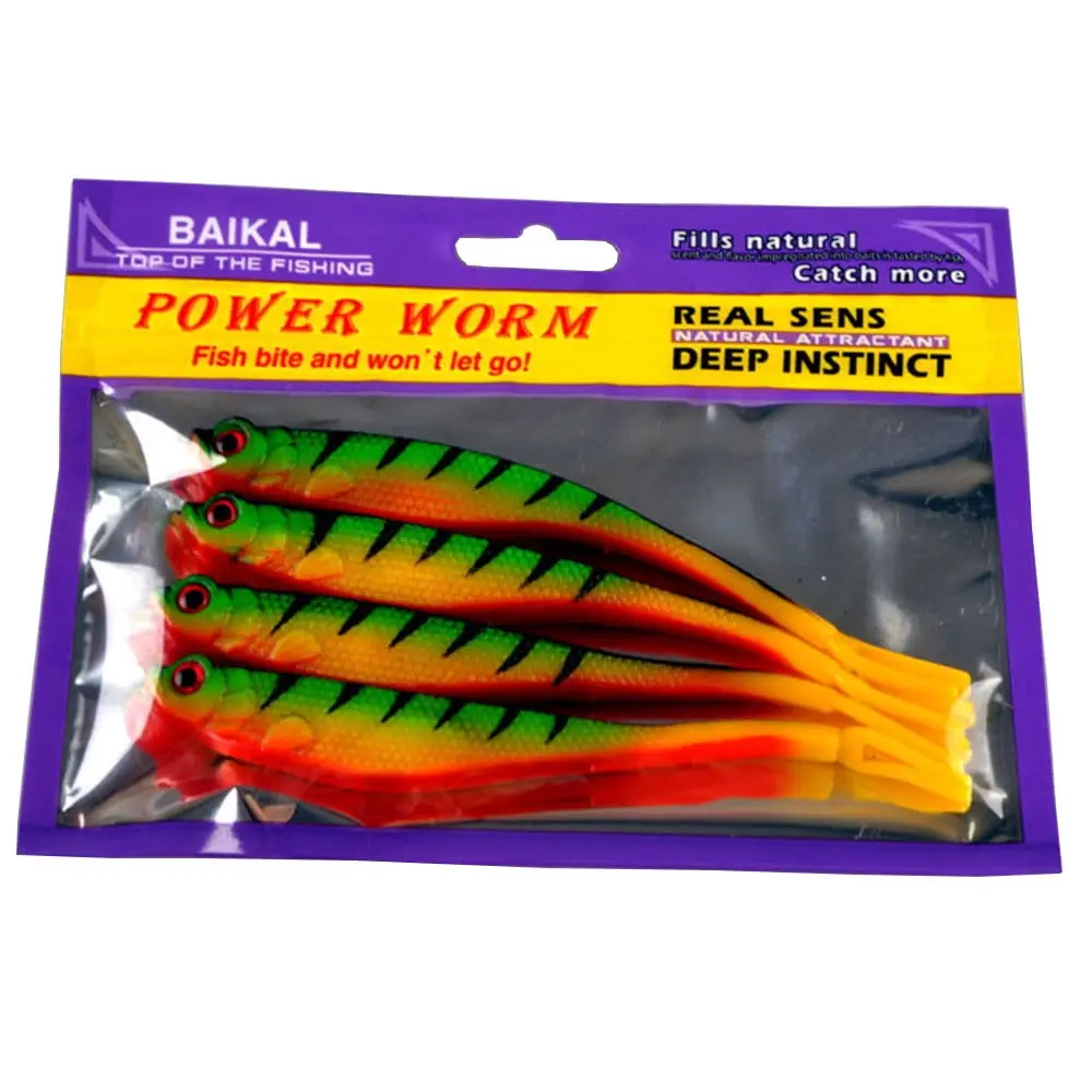 POWER WORM Fishing Bait Soft Lure Belly Chest Fork Dice Simulation Fish 4pc bag