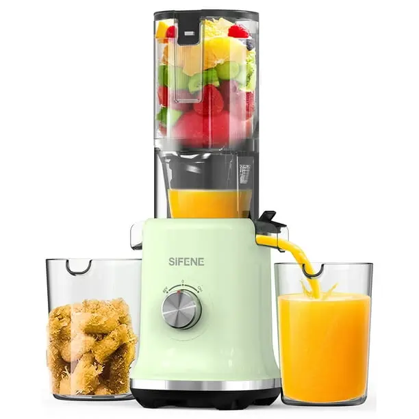 SiFENE 150W Slow Masticating Juicer Machine, 4.3-inch Wide Mouth, High Power, Easy to Clean, Green