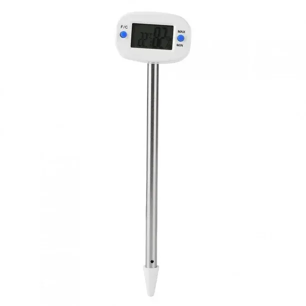 Portable Digital Soil Thermometer and Moisture Monitor with Stainless Steel Probe & LCD Display - High Accuracy Indoor/Outdoor Plant Care Tool, ABS Construction, 0-50°C Range, Includes CR2032