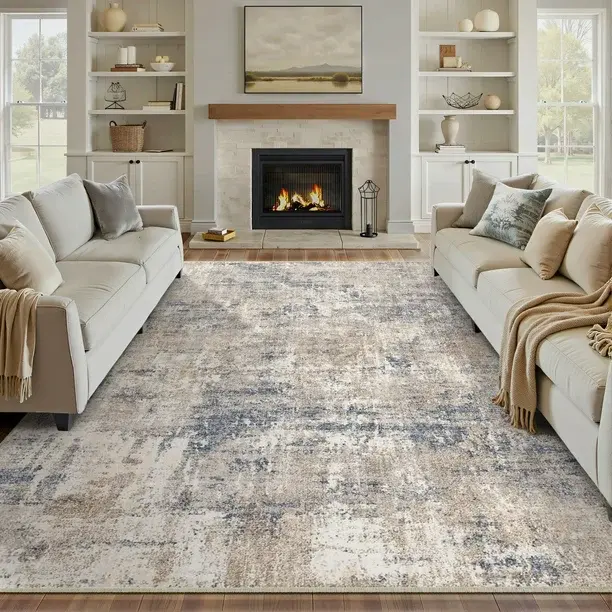 BERTHMEER 5'x7' Modern Abstract Area Rugs Blue Rugs for Living Room Bedroom Dining Room Office Farmhouse Distressed Machine Washable Non-slip
