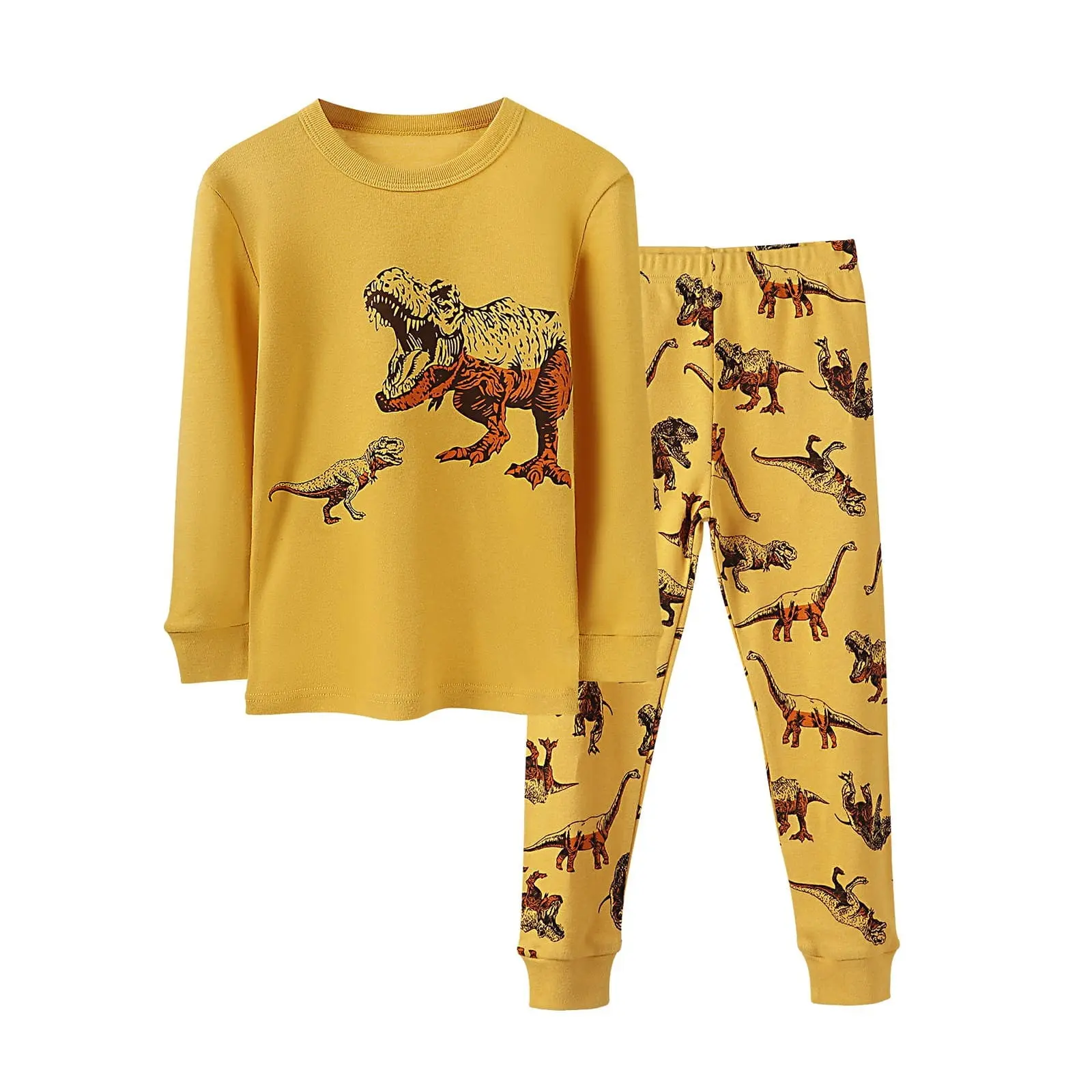 T-Rex Pajama Set Dinosaur Clothes Yellow Boys Toddler 5-6 Years