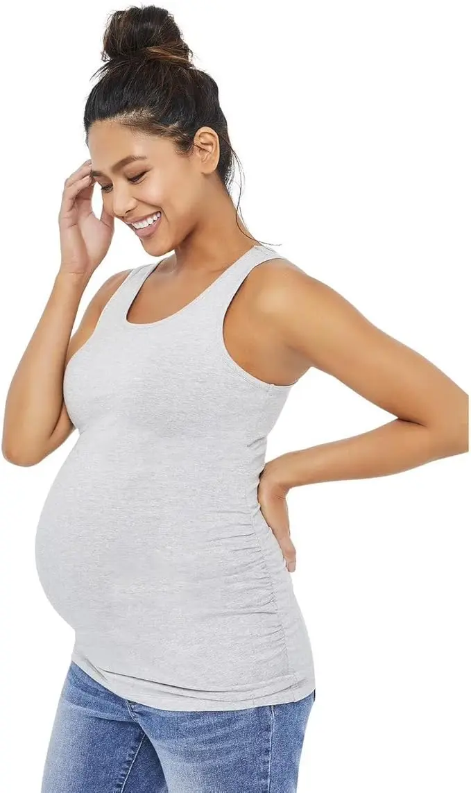 Paisley Sky Summer Women's Maternity Ruched Side Tank Top Comfy Sleeveless (S/P)