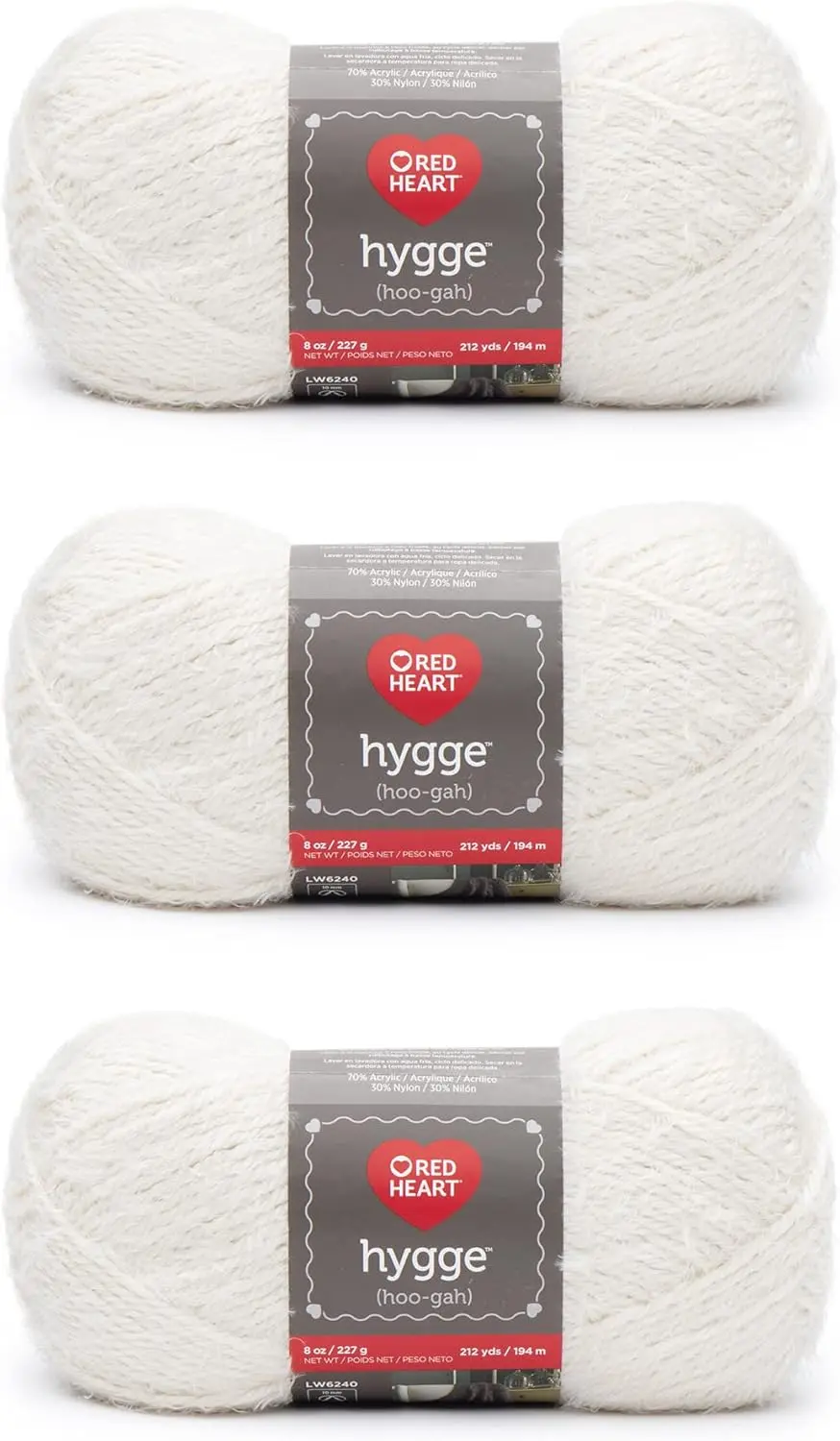Red Heart Hygge Pearl Yarn - 3 Pack of 227g/8oz - Acrylic Nylon Blend - 5 Bulky - 212 Yards - Knitting/Crochet
