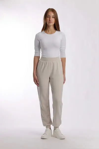 LAZYPANTS L/G Premium luxe sueded double knit jogger in bone