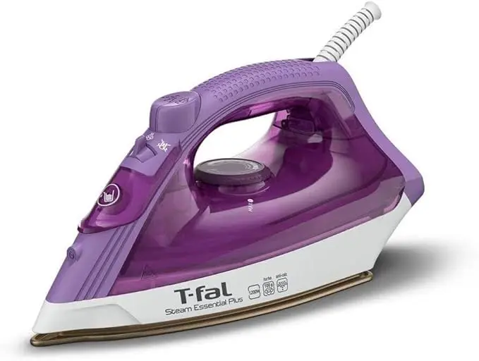 T-fal Steam Essential Plus Ceramic Soleplate Steam Iron for Clothes Eco-Friendly with Steam Trigger 1200 Watts Ironing, Programmable Steaming, Purple
