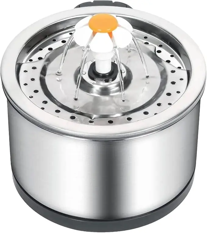 Pet Water Fountain Stainless Steel, 2.5L/84Oz, 4-Stage Filtration System, Ultra Quiet Stainless Steel Pet Water Fountain with LED Light for Cat and Dog