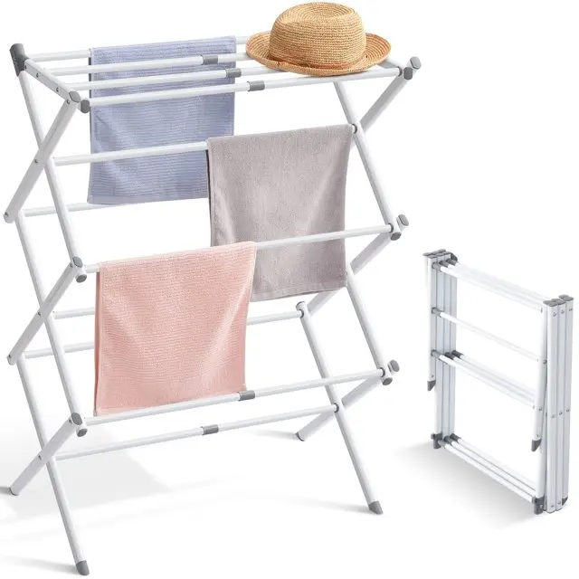 Kingrack Clothes Rack, Expandable Steel Laundry Drying Racks, White