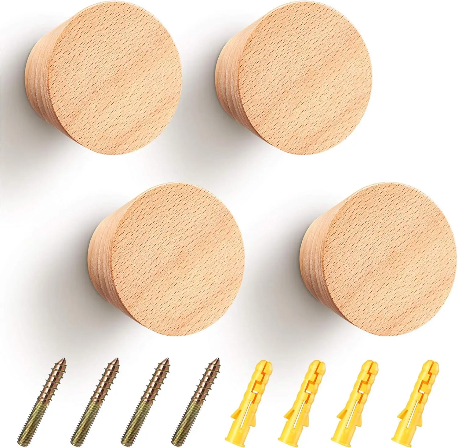 Blulu 4 Packs Wood Wall Hooks Wooden Pegs for Hanging Coat Heavy Duty Robe Hat Rack Modern Handmade Single Coat Rack Decorative Wooden Hooks Towel Rack