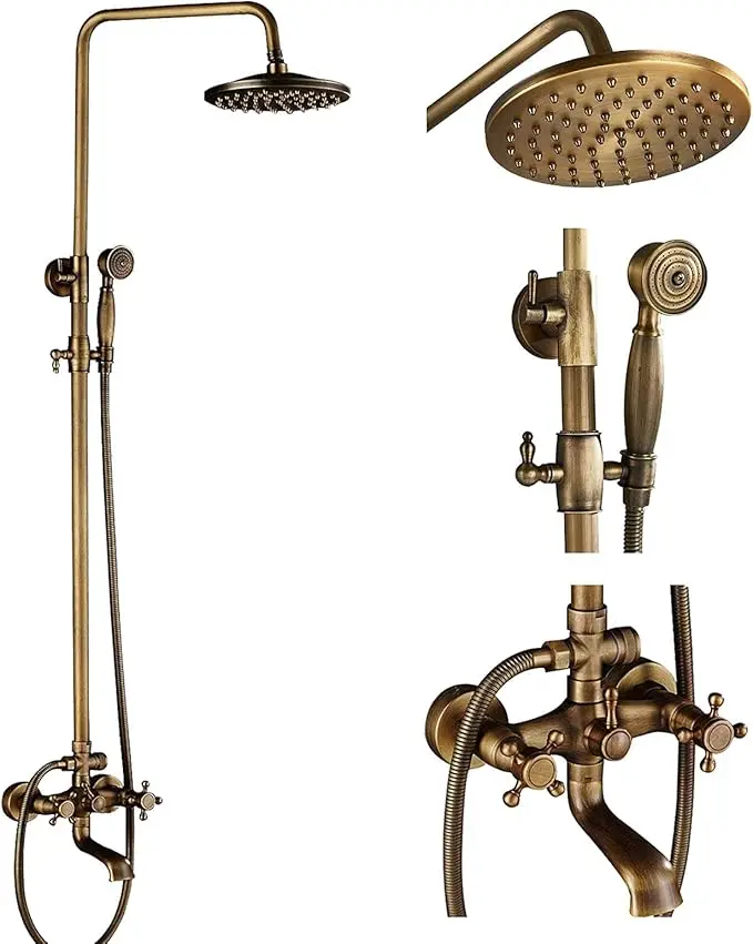 NeierThodore Antique 8-Inch Brass Faucet Shower System