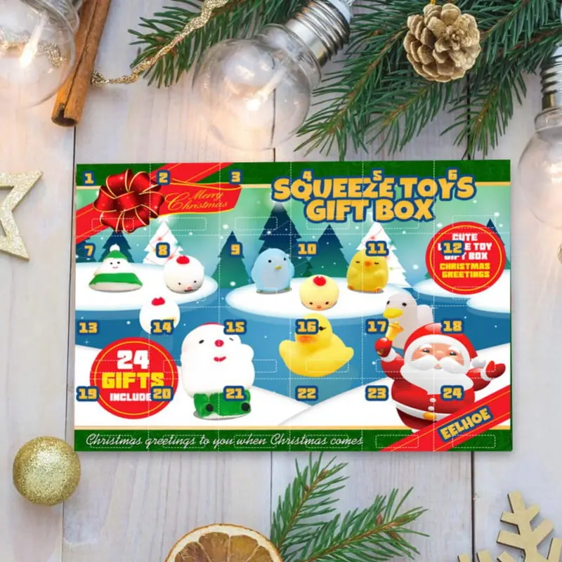 Squeeze Toys Christmas Countdown Advent Calendar Toy for Kid Children Gift Box Stress Relief Toy Kit