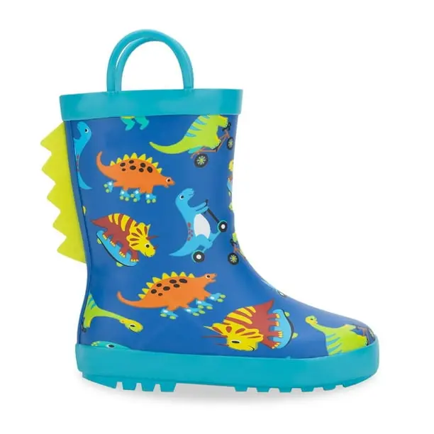 FUNCOO PLUS Toddler Rubber Rain Boots Kids Waterproof Boots for Boys, Blue Sports Dinosaur, Size 11