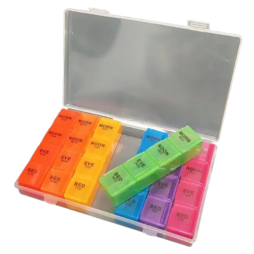 Pill Organizer 4 Times a Day, Weekly Pill Case Medicine Organizer Box 7 Days 28 Compartment to Hold Vitamins Medicine Organizer Box