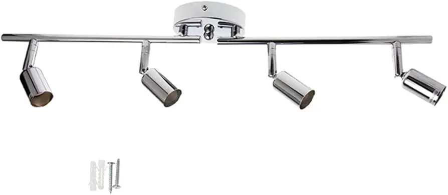 Siet Ceiling Spotlight Rotatable, 4 Way Chrome Fixed Track Lighting Kit, Swivel Stainless Steel Ceiling Light Fixtures for Kitchen Island Living Room Bedroom, GU10 Socket