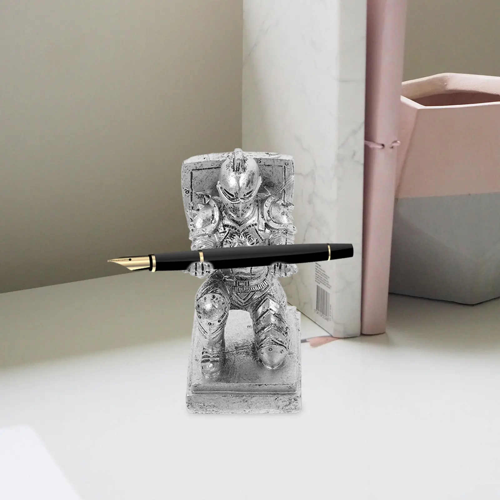 Knight Pen Holder Desktop Accessories Pencil Cutlery Organizer Office Man Silver