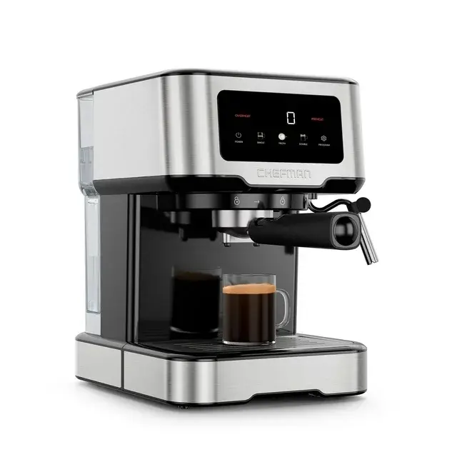 Chefman CraftBrew Espresso Machine w/ Steam Wand and Touch Controls – Stainless Steel, 15-Bar Espresso Maker