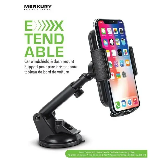 Merkury Innovations Extendable Car Windshield & Dash Mount Black