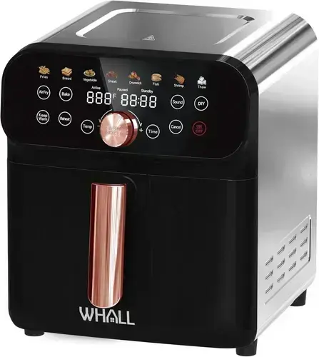 WHALL Air Fryer, 6.2QT LED Digital Touchscreen, 12-in-1 Cooking Functions, Oil-Less, Nonstick and Dishwasher-Safe Basket, Stainless Steel/Black&Gold