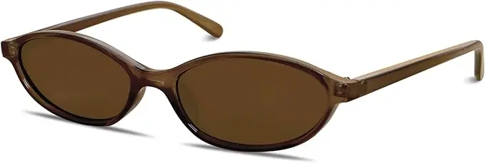 GUVIVI Retro Oval Sunglasses (Brown)