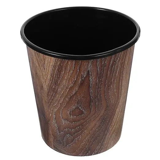 Imitation Wood Grain Large Capacity Waste Can Plastic Garbage Bin (10" x 11")