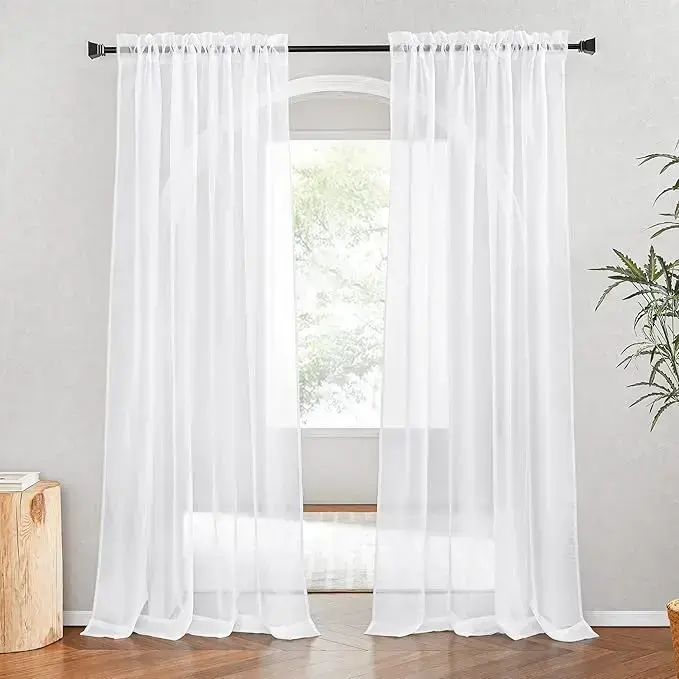 White Sheer Curtains 80 inches Long 2 Panels Set, Rod Pocket Airy & Breathable Soft Voile Sheer Window Curtain Drapes with Light Filtering for Living Room/Bedroom, W40 x L80