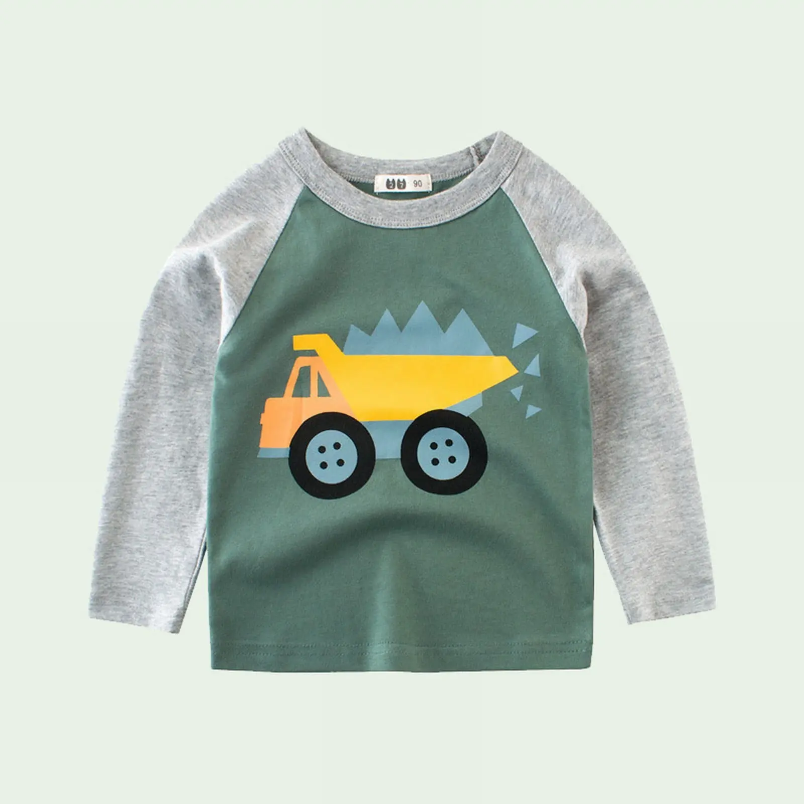 27KIDS Boys Truck Long Sleeve Green T-Shirt (Size 120/60 *See Size Chart)