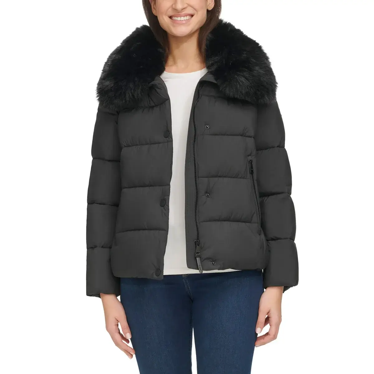 DKNY Women's Faux Fur Puffer Jacket