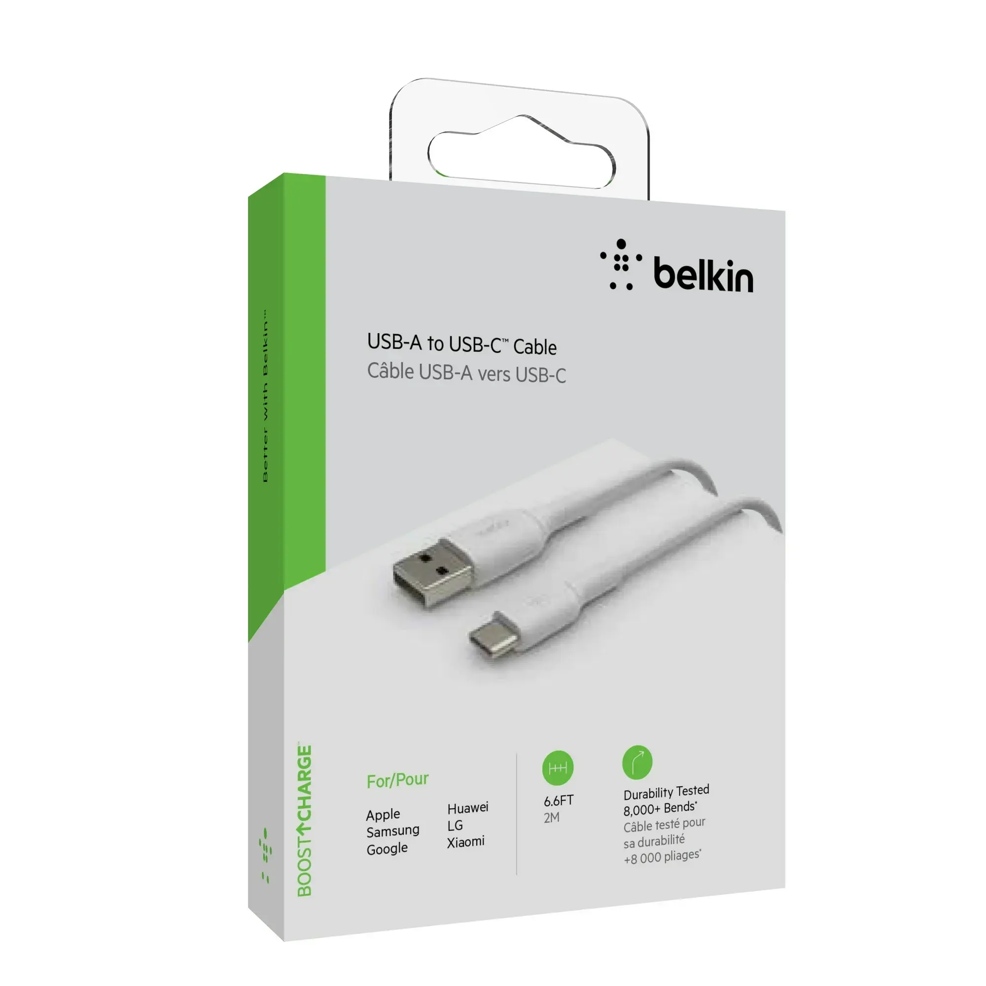 Belkin BoostCharge USB-C to USB-A Cable, 2m/6.6 ft - White