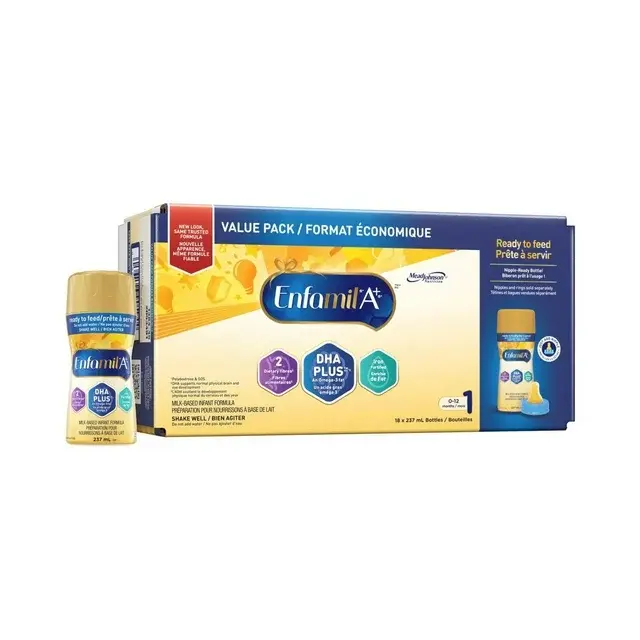 Enfamil A+ Baby Formula, Ready to Feed, Nipple-Ready Bottles, DHA (a type of Omega-3 fat) to help support brain development, Age 0-12 months