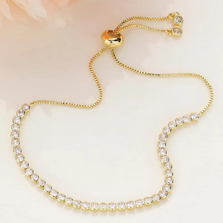 Gold Plated CZ Bracelet, Adjustable