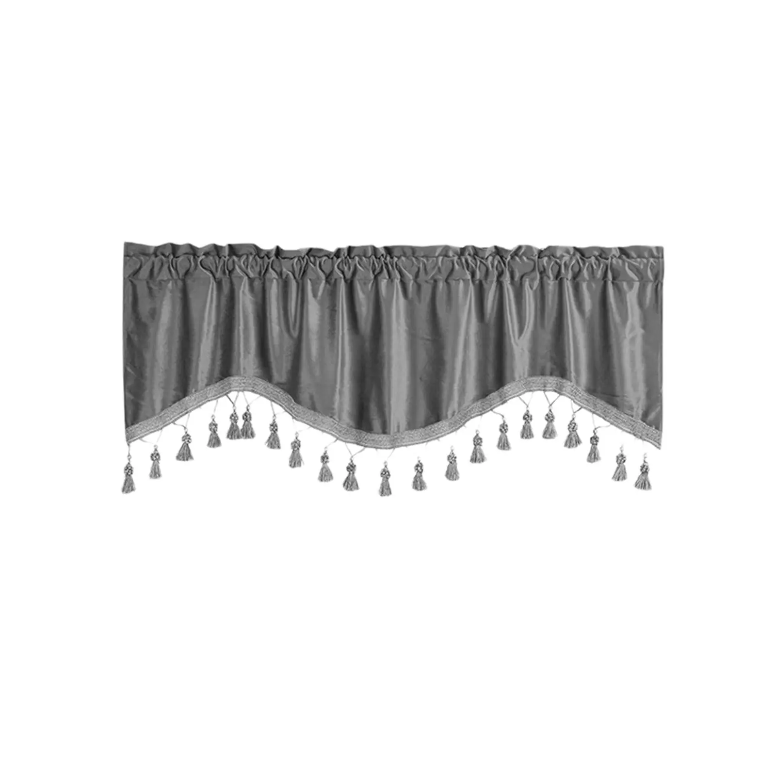 Fringed Rod Pocket Valance Curtain Tassel Light Grey Trim Top Panel