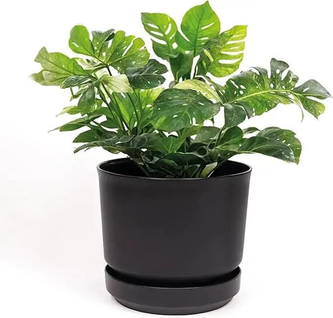 Elly Décor 12 inch Plastic Cylinder Planter Pot - Black