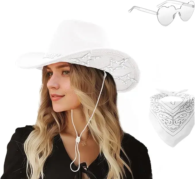 SHENYI Cowgirl Hat and Bandana and Heart Sunglasses