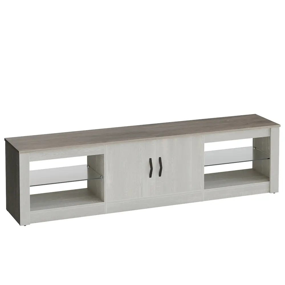 Bestier 70" White Led TV Stand for 75" TV Large Entertainment Centre Gaming with Adjustable Glass Shelves