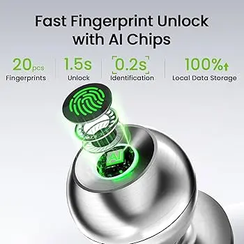 K10 Smart Knob Lock, 3-in-1 Lock, Fingerprint, Phone App, Mechanical Key