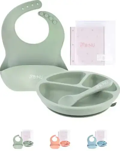 B:NU Baby Feeding Set (Set of 3, Sage Green)