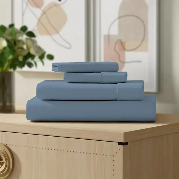 Color Sense 100% Cotton Percale Cool & Crisp 3-Piece Sheet Set Twin Blue