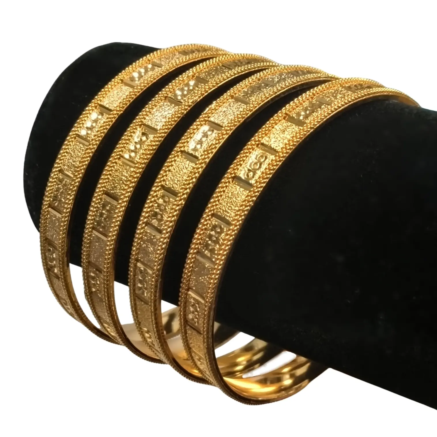 Gold Plated Flat Bangles, Set of 4, Size 2.6"