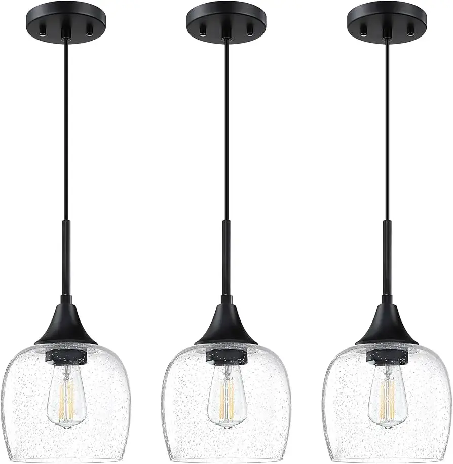 Leading Lighting Light Kitchen Island Indoor Pendant Ceiling Light 6.1" Clear Seeded Glass