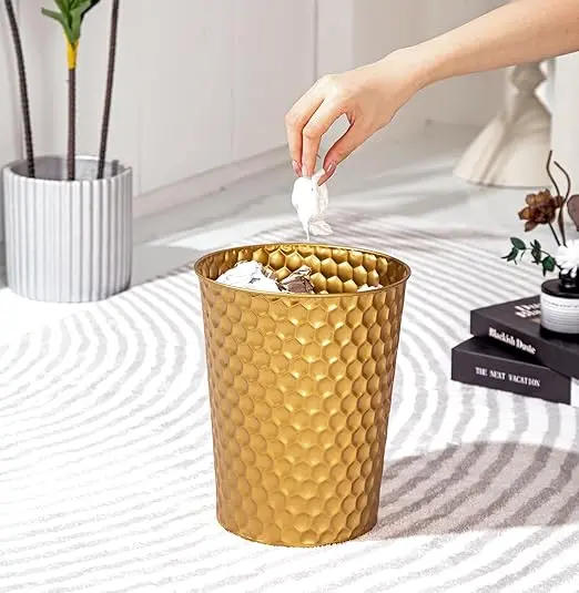 Small Metal Trash Can Wastebasket, Decorative Honeycomb Garbage Can