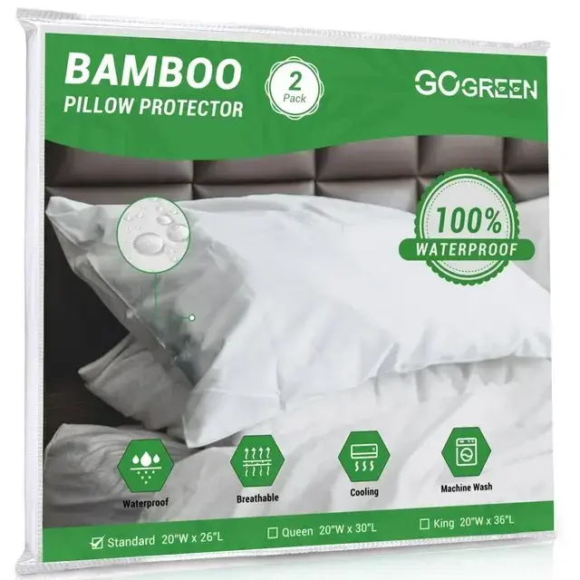 GOGREEN Waterproof Pillow Protectors with Zipper Standard Size 2 pack
