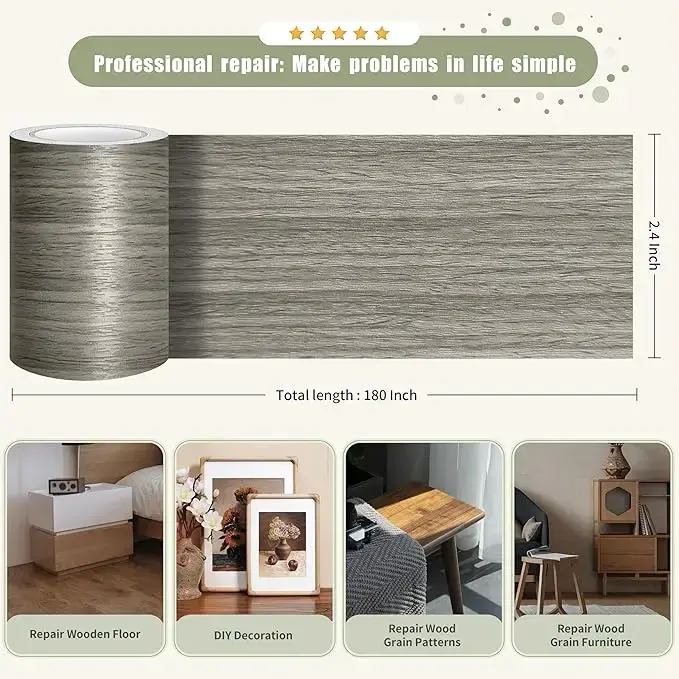 Besezx Wood Grain Tape, 2.4" X15', Self Adhesive (Gray)