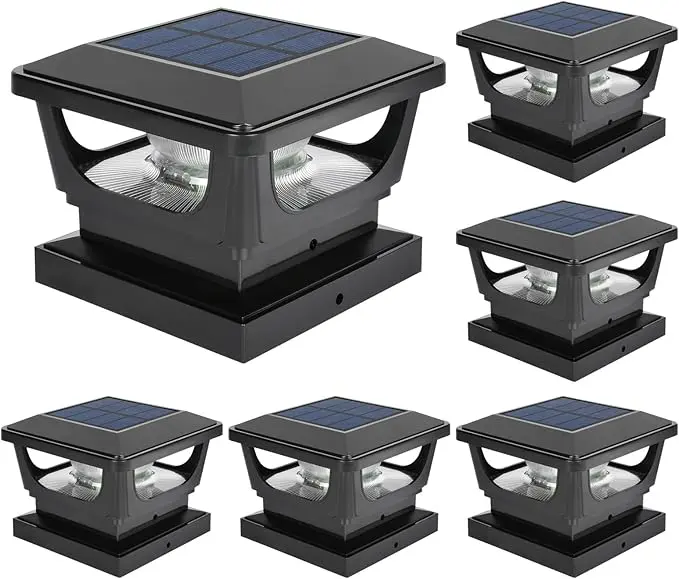 FVTLED Solar Post Cap LED Light Outdoor Cool White, 6 Pack 4x4 Wooden Posts (Black) *SEE DETAIL*