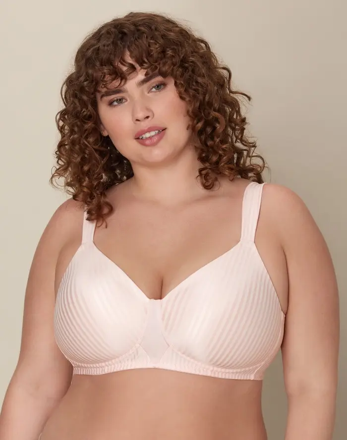 Playtex 18 Hour All Over Smoothing Wireless Pink Striped Bra Full-Figure Support (Size: D 42/95)