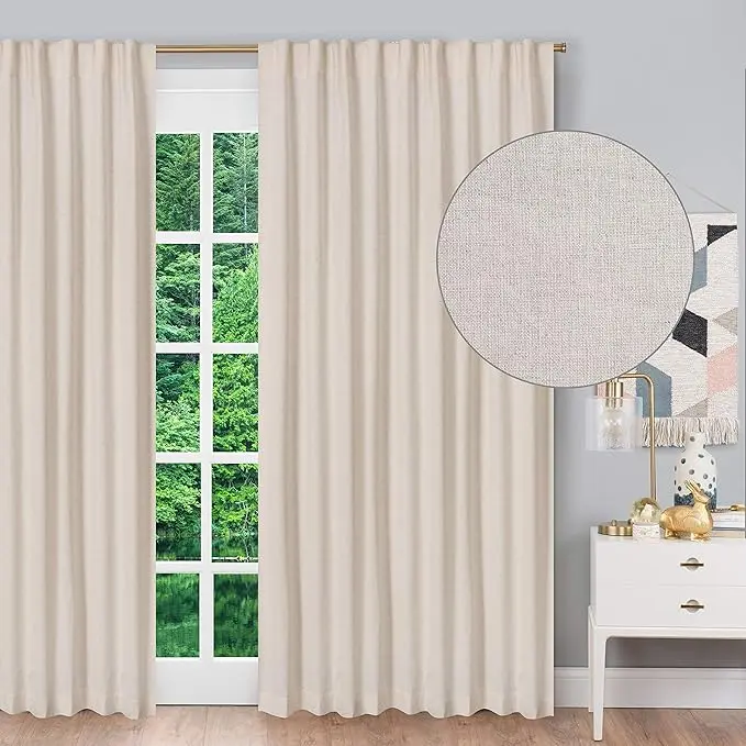 Natural Linen Tab Top Curtains - 8ft W x 7 ft L, Set of 2 Panels