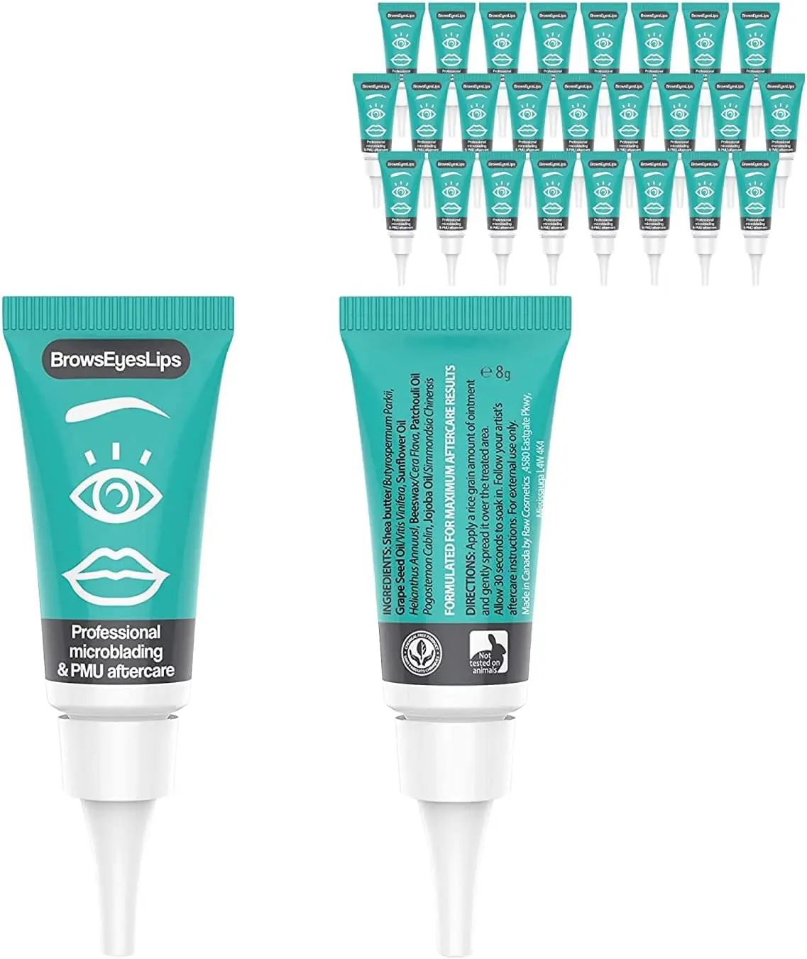 BrowsEyesLips Microblading Aftercare - (Box of 25) for PMU and Tattoo Aftercare - Brows Eyes Lips Ointment. Not Tested on Animals. Petroleum and Paraben Free