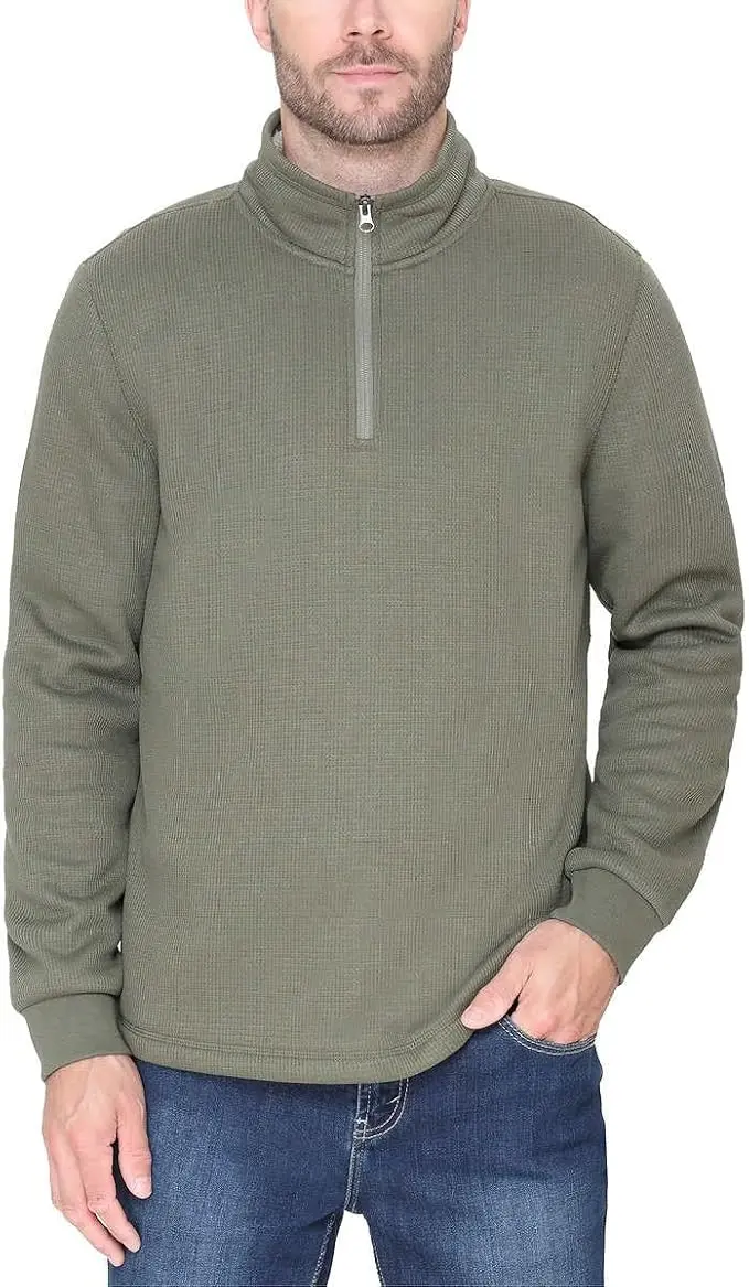 Men’s Bonded Fleece Lined Body Lined Quarter Zip Pullover Top, Green (XXL/TTG)